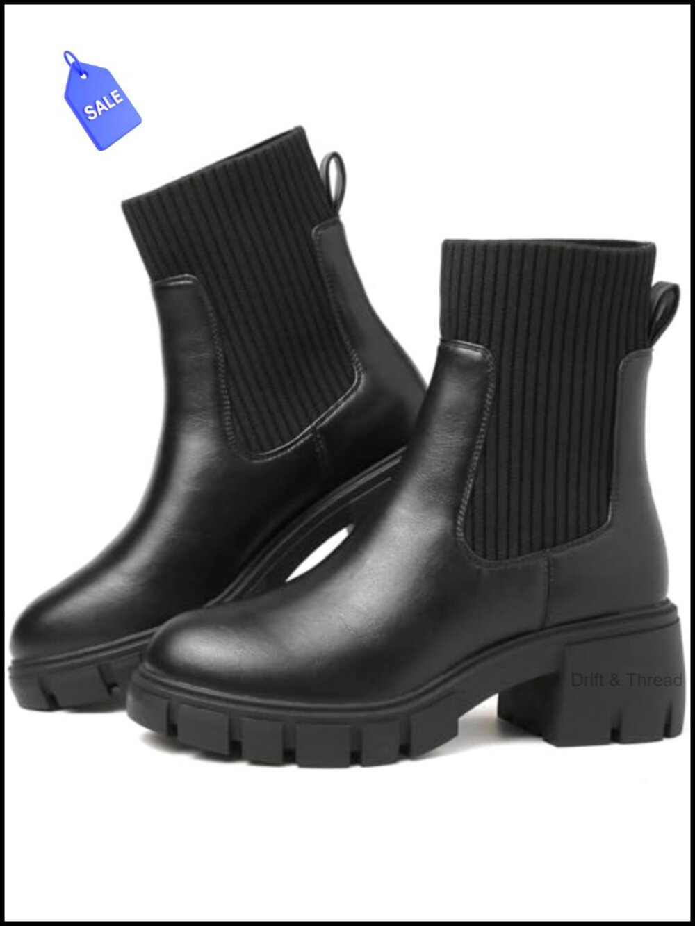 Women Platform Chelsea Boots Elastic Ankle Booties Lug Sole Chunky Heel PU